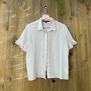 Light Grey Frill Pleated Sleeve Button Up Shirt 🌿